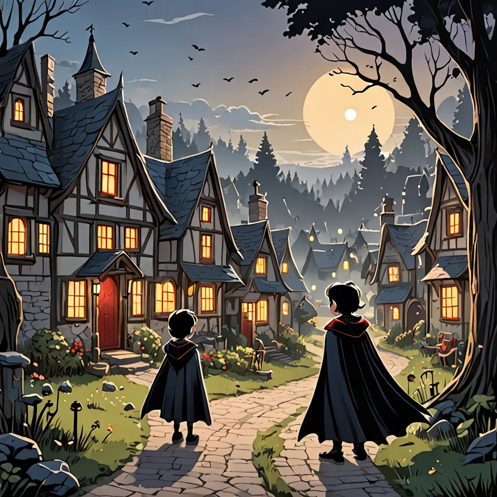a couple of people that are standing in the dirt near a house with a red door and a red door, fantasy art, a storybook illustration, Dan Mumford, official art