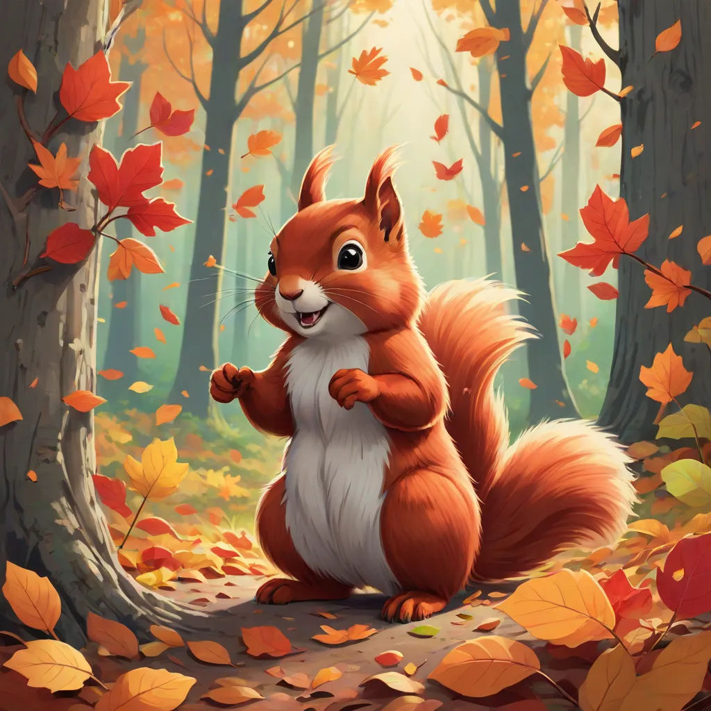 a squirrel is standing in the leaves in the forest and waving to the camera with his paw up in the air, furry art, a detailed painting, Chris LaBrooy, official art