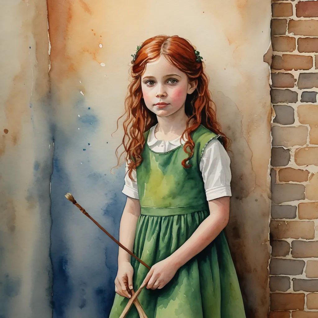 a painting of a girl with a stick and a brick wall behind her is a brick wall and a brick wall, figurative art, an ultrafine detailed painting, Elizabeth Durack, leesha hannigan