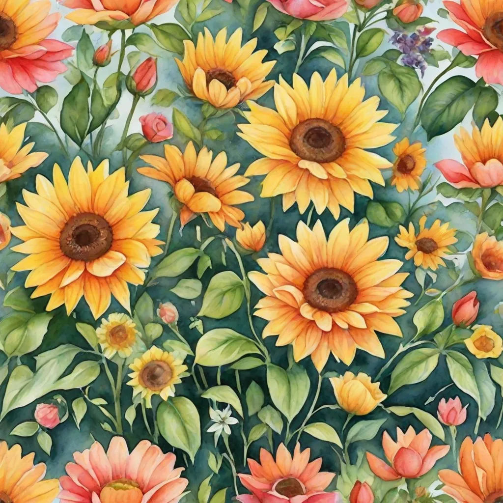 a painting of a bunch of flowers with leaves and flowers on them, all painted in watercolor and then painted with a brush, folk art, a watercolor painting, Annabel Kidston, in gouache detailed paintings