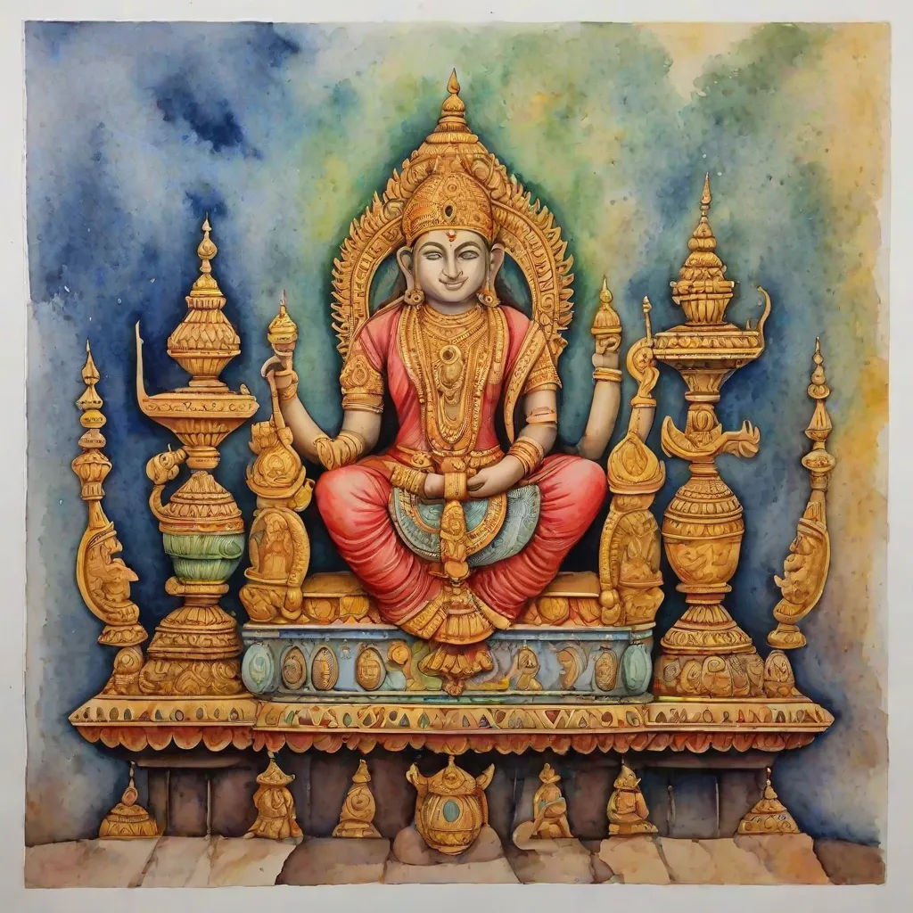 a painting of a buddha sitting on a table surrounded by candles and watercolors on paper, with a blue background, samikshavad, a watercolor painting, Ella Guru, jayison devadas