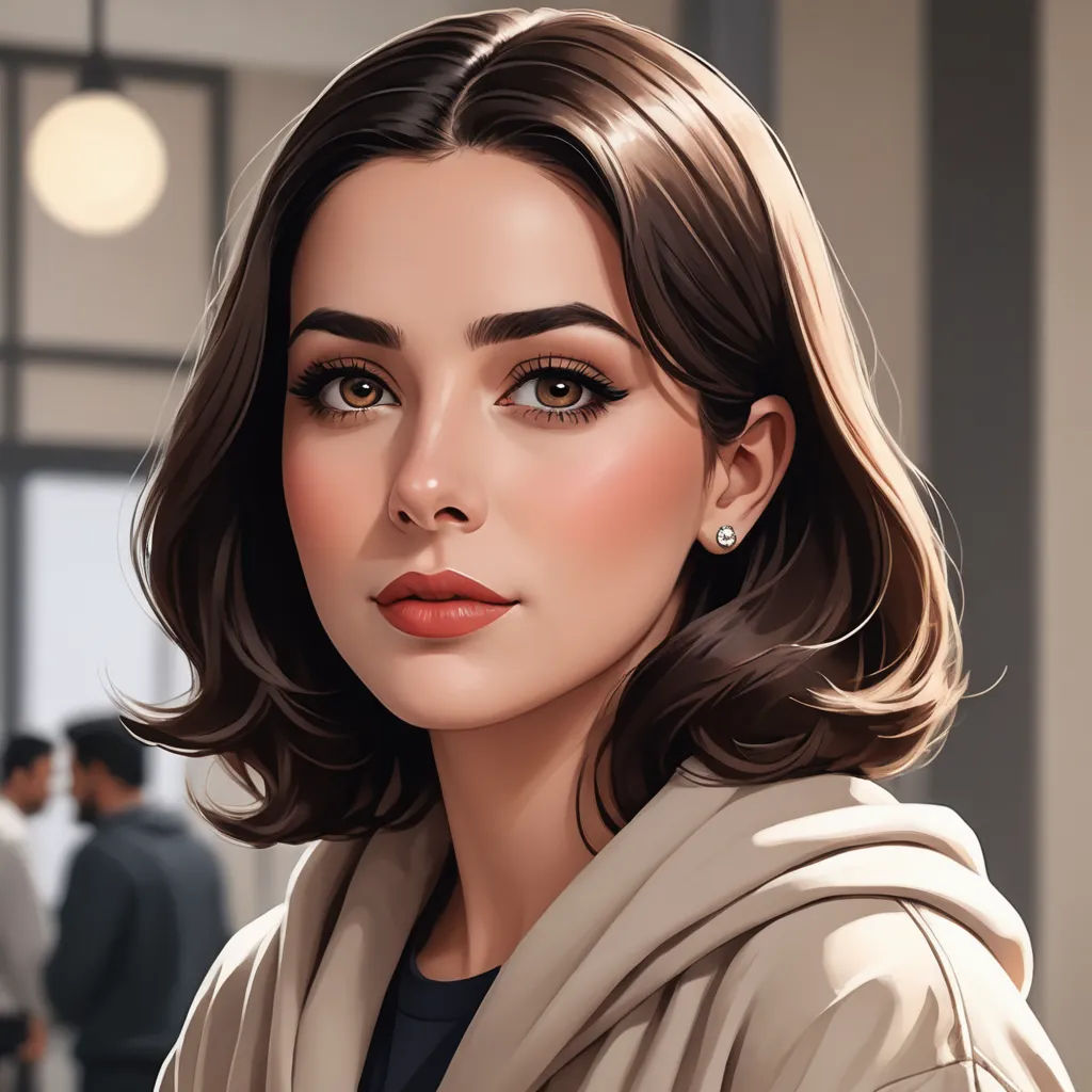 a woman with a brown hair and a brown dress is looking at the camera and has a serious look on her face, serial art, a detailed painting, Atey Ghailan, rpg portrait