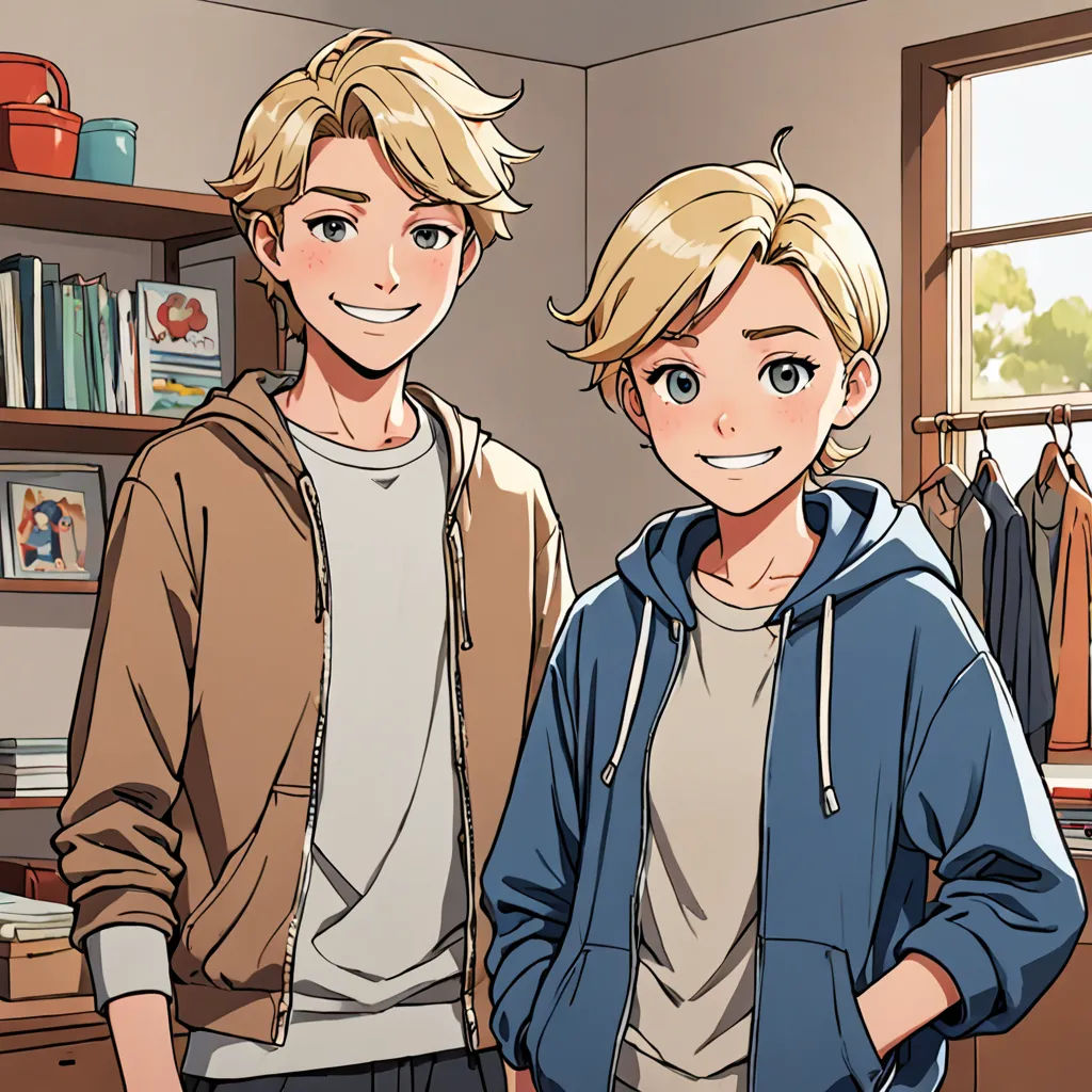 a couple of people standing next to each other in a room with a window and a shelf with books, remodernism, a comic book panel, Armin Hansen, official art