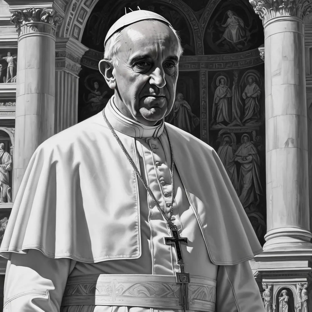 a black and white photo of a man in a priest's outfit and a cross on his shoulder, photorealism, an ultrafine detailed painting, Donato Giancola, highly detailed digital painting