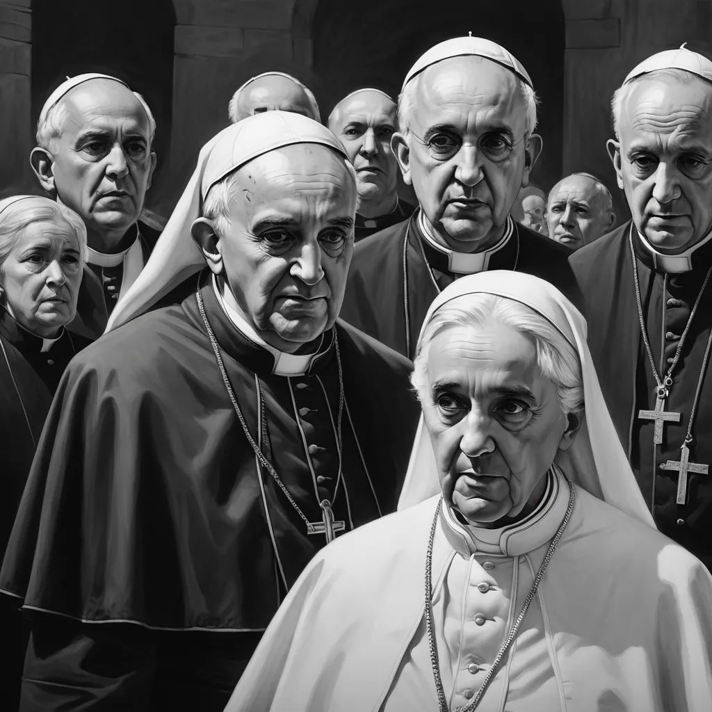 a black and white photo of a group of people wearing nun hats and robes, all facing the same direction, antipodeans, an ultrafine detailed painting, Charles McAuley, extremely detailed oil painting