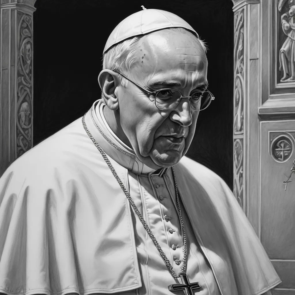 a drawing of a man in a priest's robes and glasses, looking at the camera, with a black background, photorealism, an ultrafine detailed painting, Donato Giancola, highly detailed digital painting