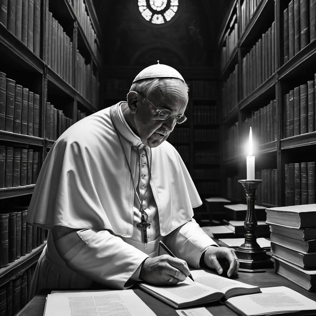 a man sitting at a table in a library with books and a candle in front of him and a clock on the wall, letterism, a black and white photo, Francesco Cozza, cinematic photography