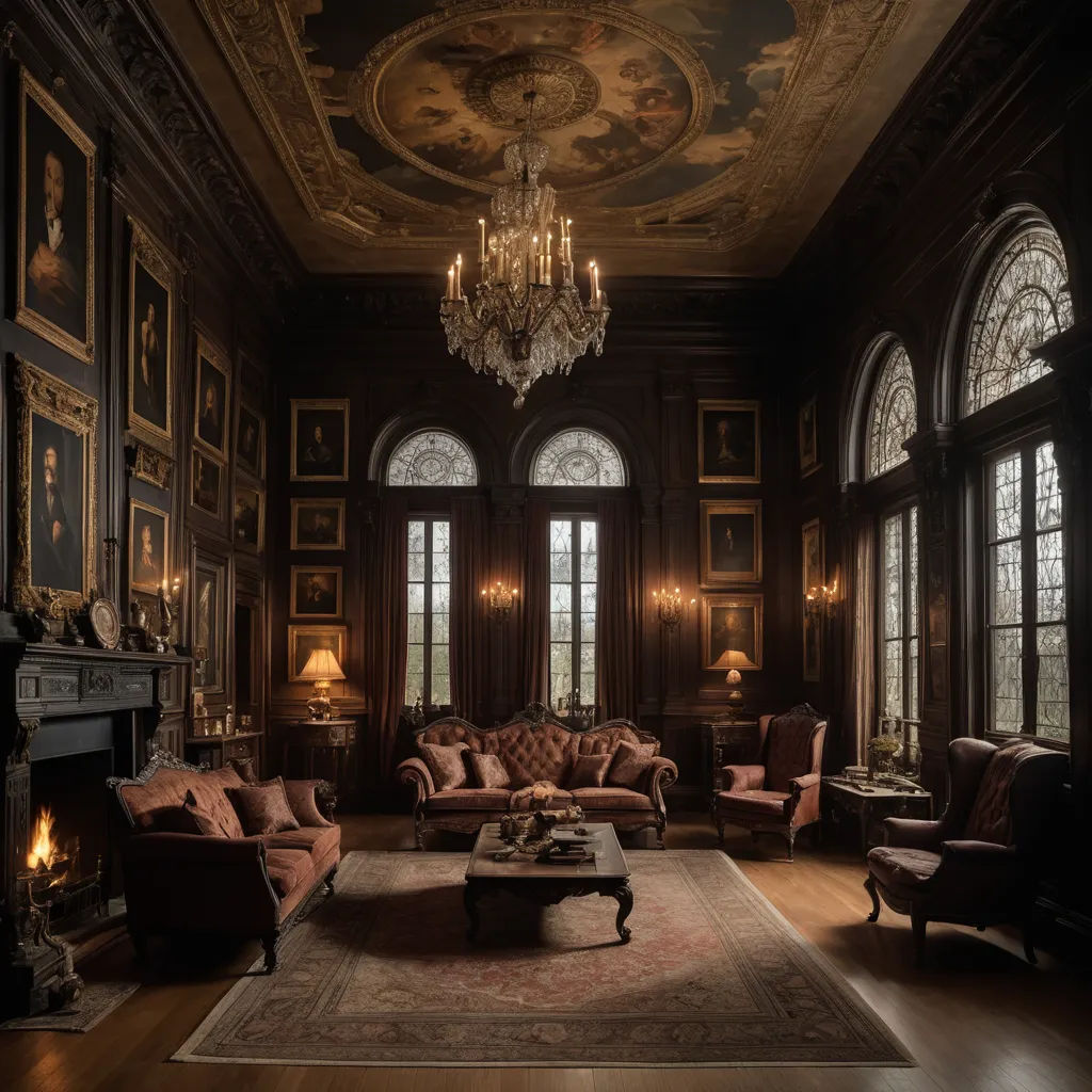 a living room with a chandelier and a couch and chairs in it and a fireplace in the corner, neoclassicism, a flemish Baroque, Enguerrand Quarton, rembrandt lighting