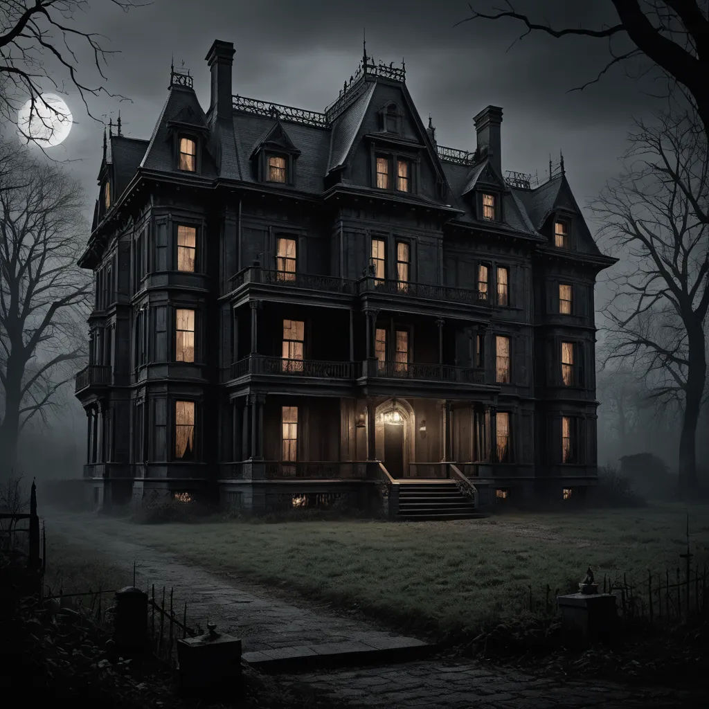 a creepy house with a full moon in the background and a creepy tree in the foreground with a creepy path leading to the front door, gothic art, a detailed matte painting, Dirk Crabeth, matte drawing
