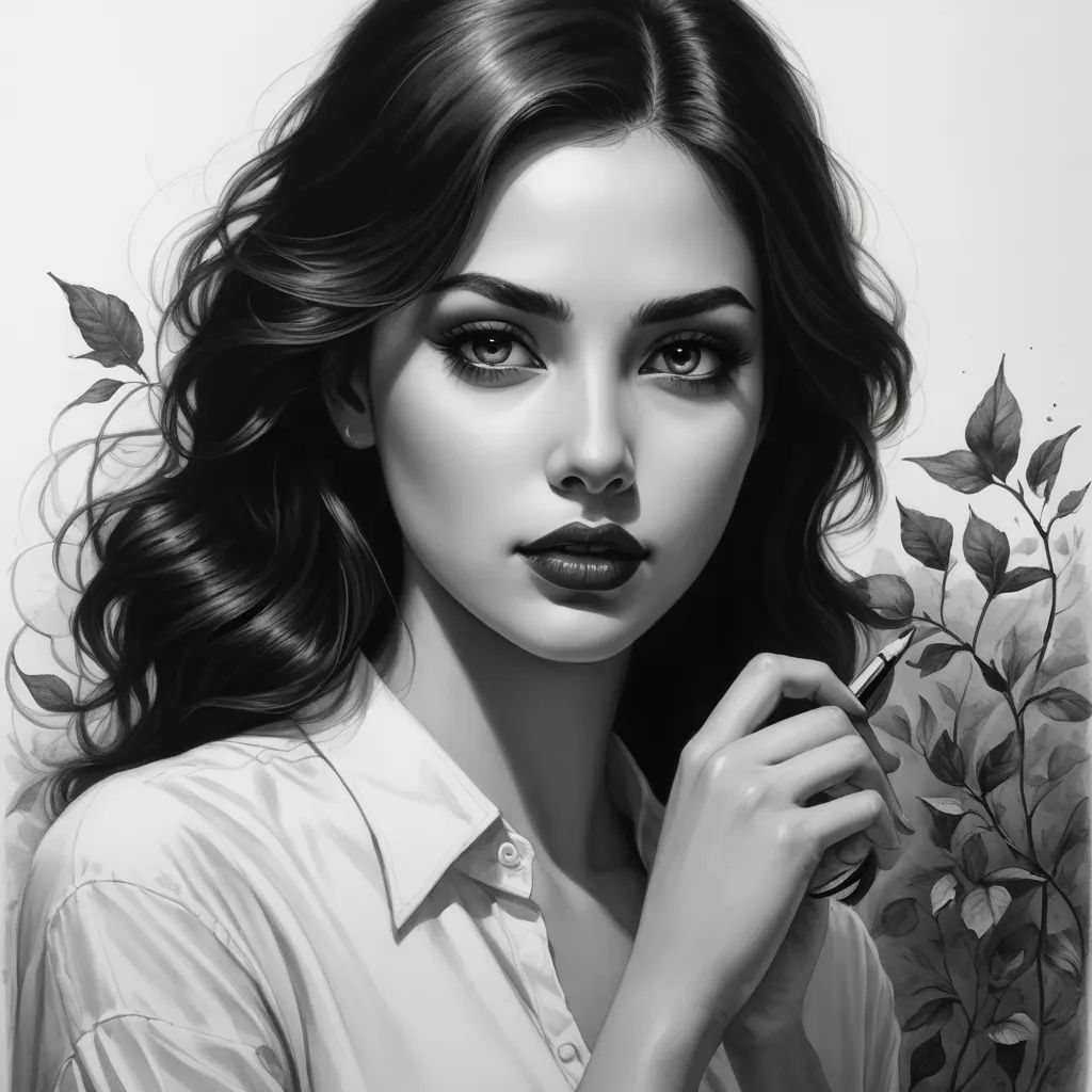 a woman with long hair and a white shirt is posing for a picture with a flower in her hand, figurative art, an ultrafine detailed painting, Charlie Bowater, stanley artgerm lau