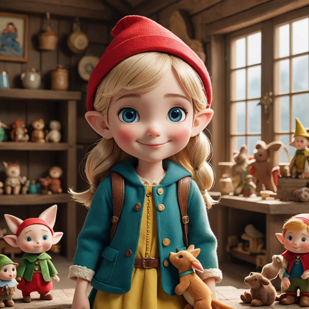 a little girl in a room with many toys and a stuffed animal on the floor and a shelf with other toys, photorealism, a storybook illustration, Evaline Ness, promotional image