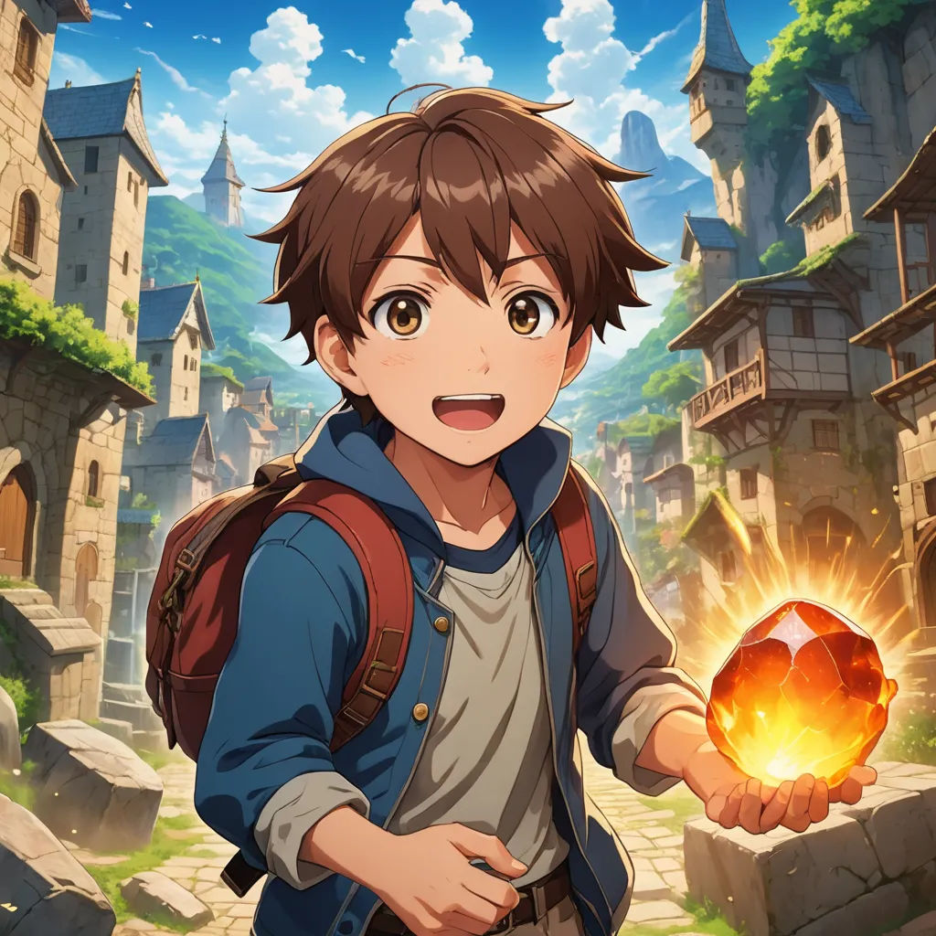 a boy holding a crystal ball in his hand in front of a castle with a sky background and a castle, sots art, concept art, Adam Manyoki, official art
