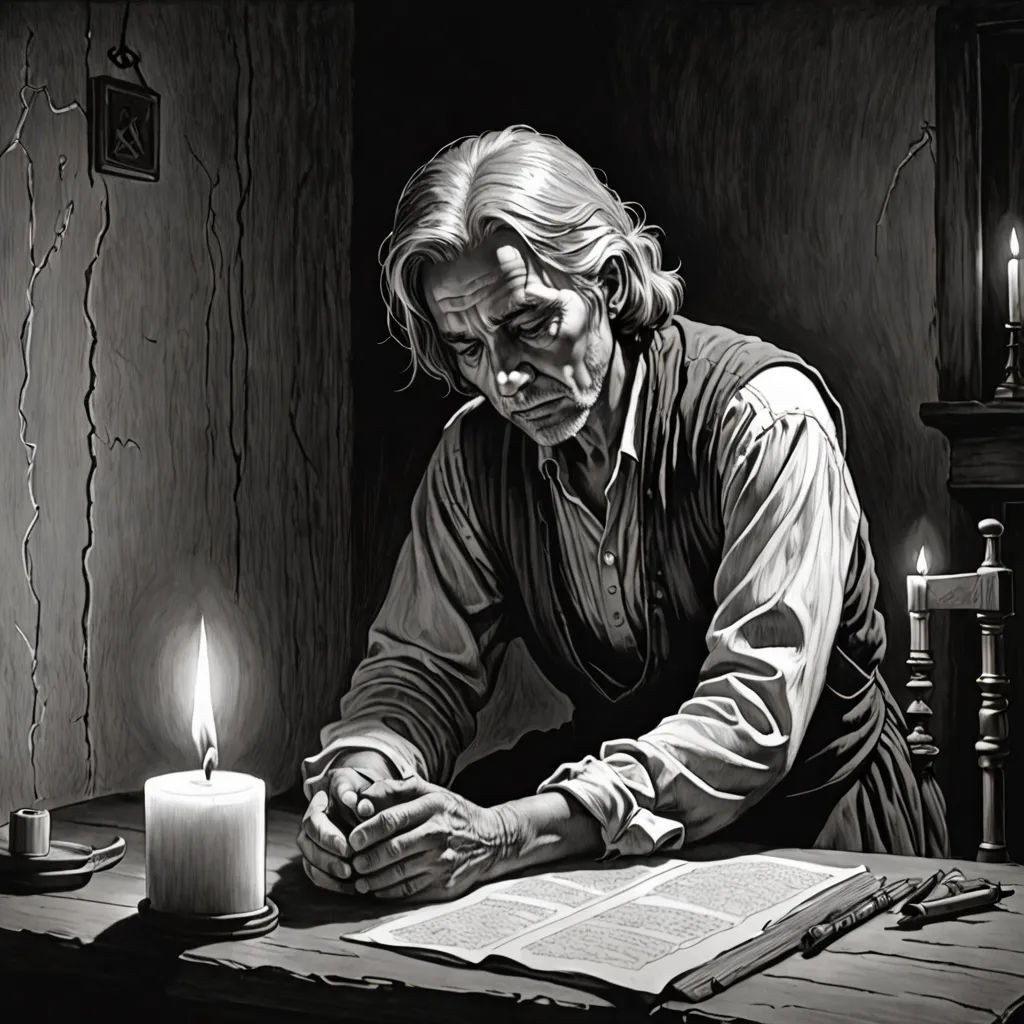 a man sitting at a table with a lit candle in front of him and a book on the table, american scene painting, an ultrafine detailed painting, Donato Giancola, rembrandt lighting