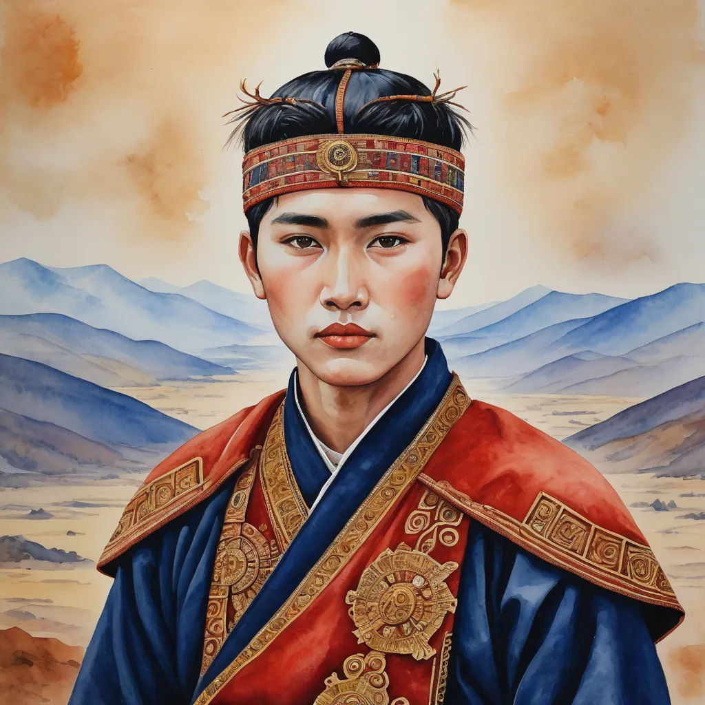 a painting of a man in a chinese costume with mountains in the background and a sky in the background, figurative art, a detailed painting, Byeon Sang-byeok, detailed painting