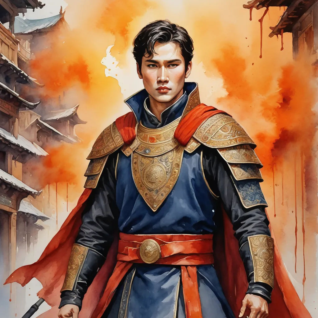 a man in a blue and red outfit holding a sword and wearing a red cape and holding a sword, fantasy art, a character portrait, Du Jin, epic fantasy character art