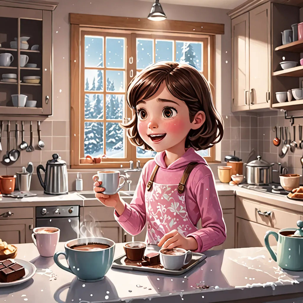 a girl is in the kitchen with a cup of coffee and a plate of cookies on the counter and a tray of cookies on the counter, american scene painting, a storybook illustration, Cliff Childs, cgstudio