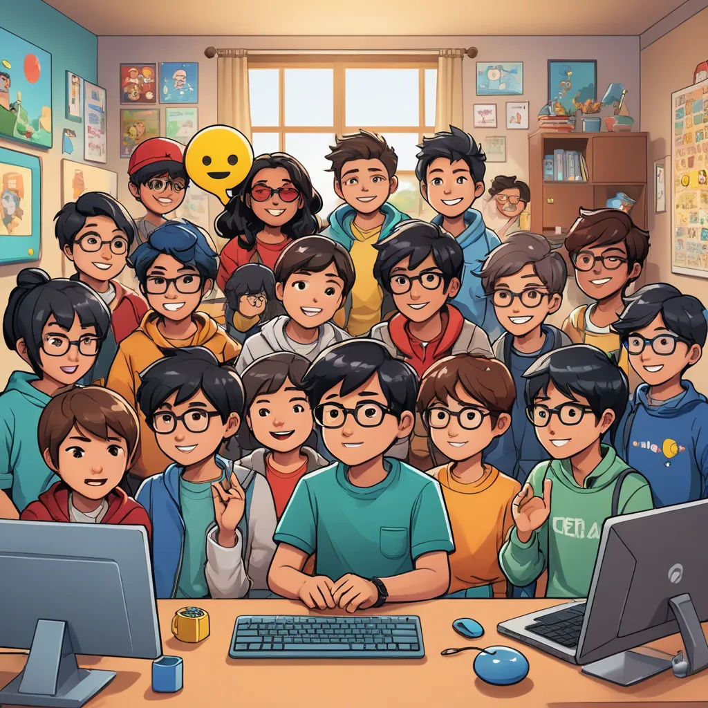 a group of people standing around a computer screen in a room with a keyboard and monitor on it and a mouse, net art, computer graphics, Asaf Hanuka, trending on art station