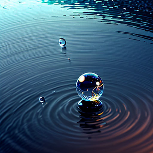 a water droplet with a blue background and a red and yellow background with a blue sky and clouds