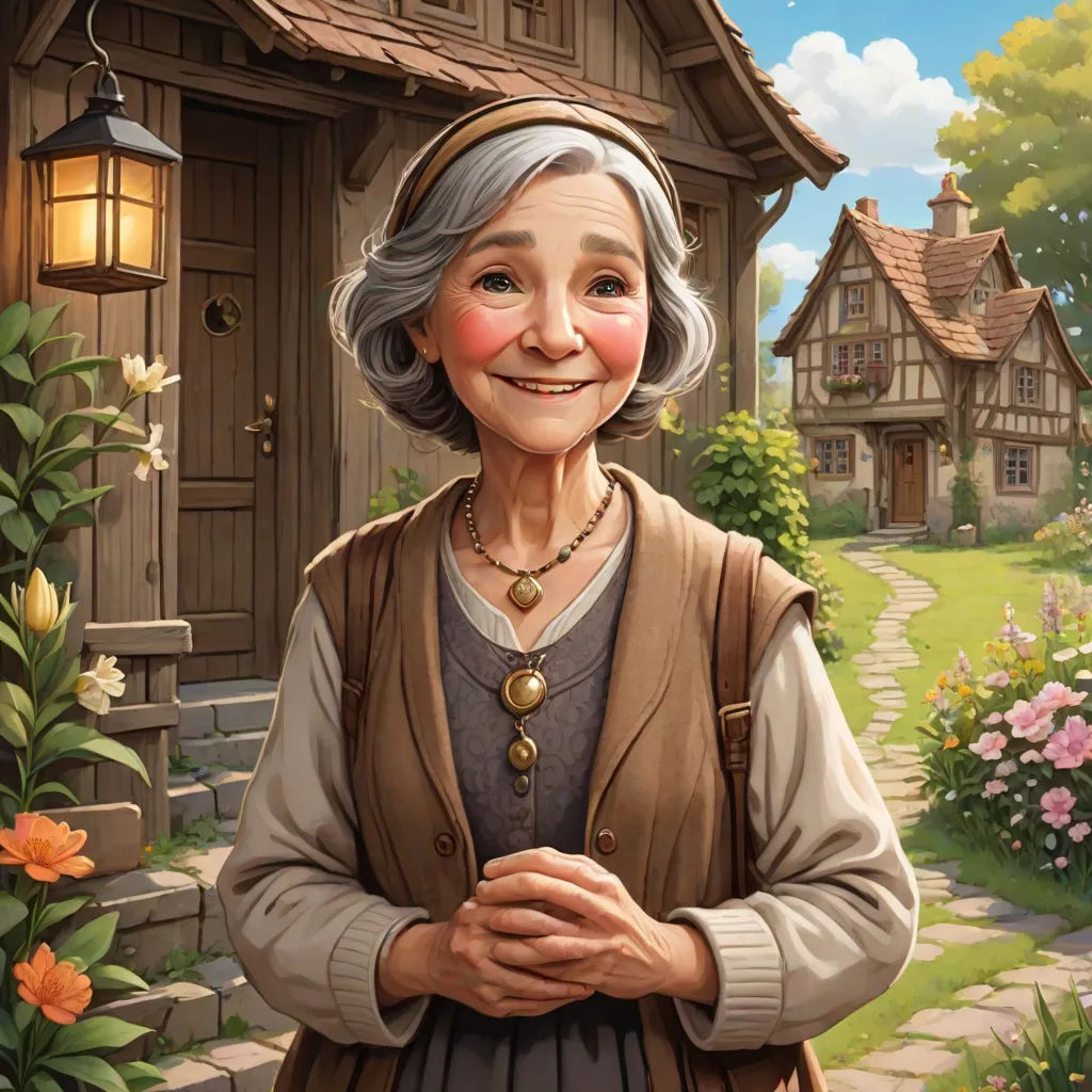a painting of a woman standing in front of a house with a garden and flowers in front of her, sots art, a character portrait, Ada Gladys Killins, kinkade