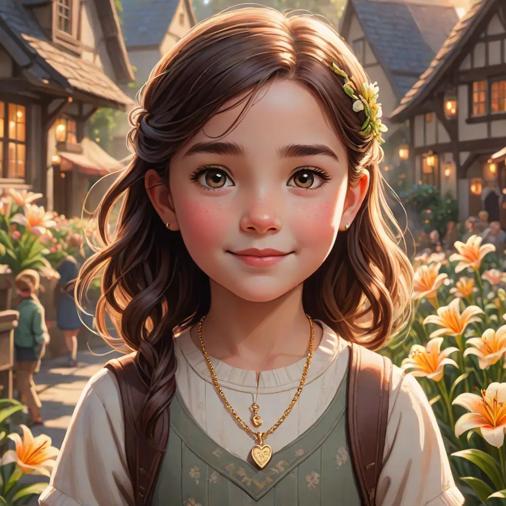 a girl with a flower in her hair and a necklace on her neck stands in a garden with flowers, fantasy art, a detailed painting, Alice Prin, cgstudio