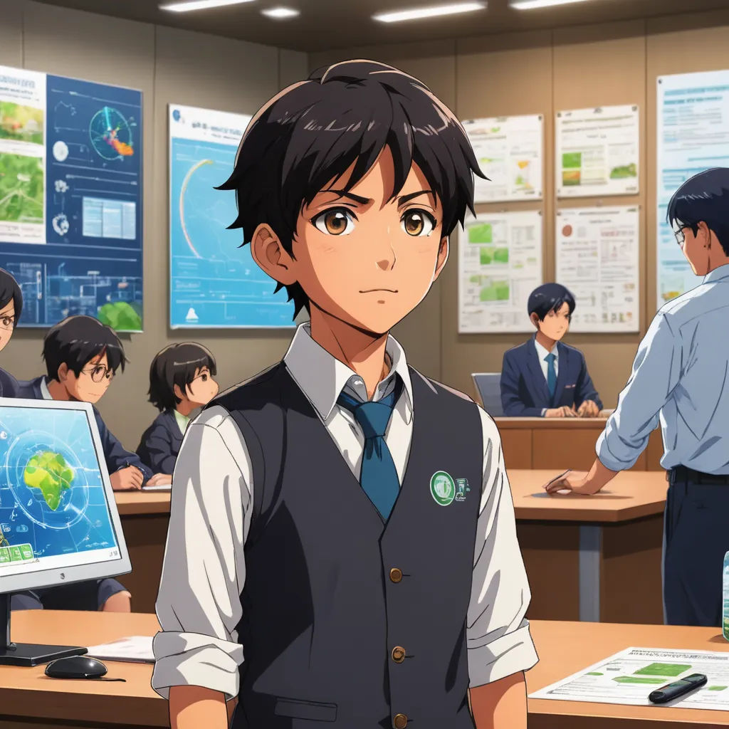 a man in a suit and tie standing in front of a classroom full of students with computers on desks, sots art, computer graphics, Aguri Uchida, official art