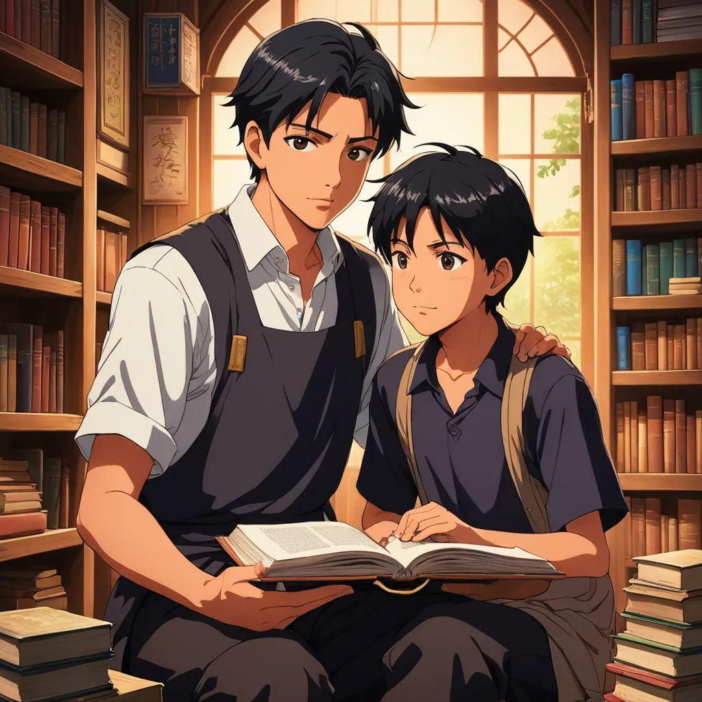 a man and a woman sitting next to each other in front of a book shelf filled with books and books, remodernism, a storybook illustration, Anne Said, official art
