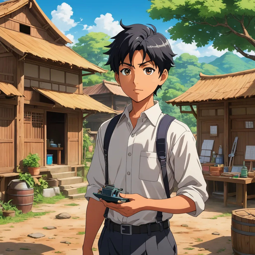 a man holding a camera in front of a building with a tree in the background and a sky in the background, sots art, a detailed matte painting, Cedric Seaut (Keos Masons), ufotable