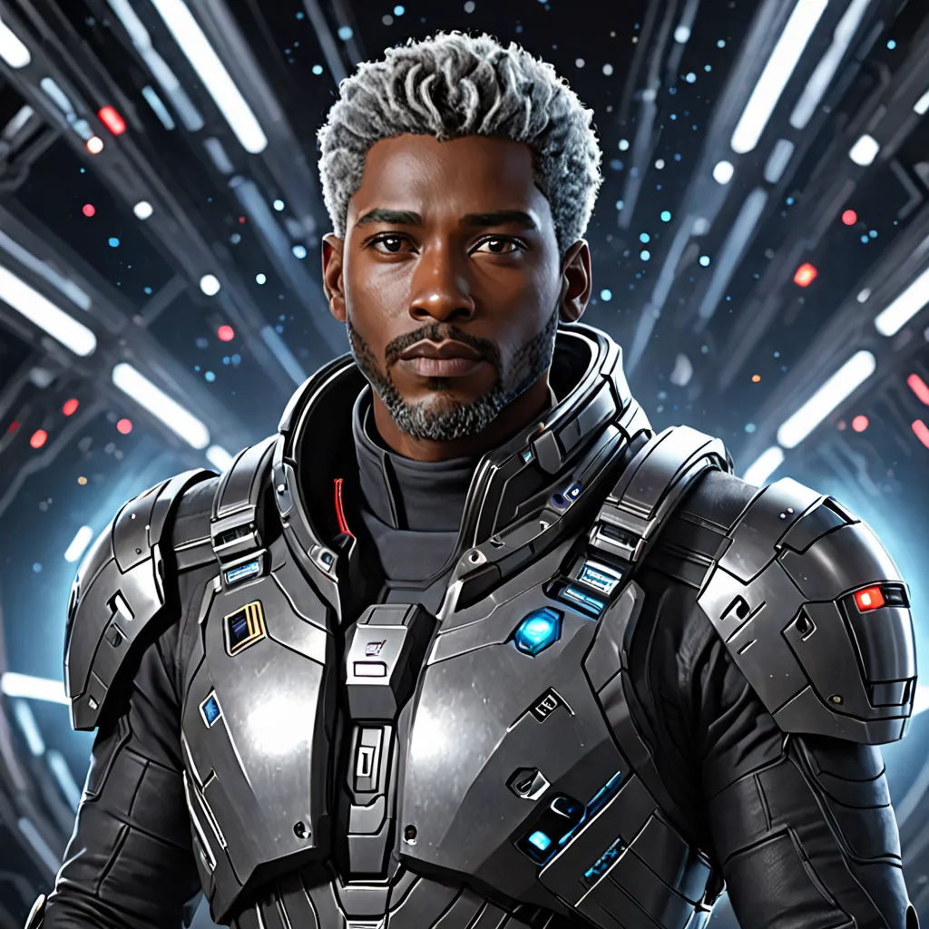 a man in a futuristic suit with a sci - fi fi fi fi fi fi fi fi fi fi fi fi fi fi fi fi fi fi fi fi fi fi fi fi fi fi fi fi fi fi fi fi fi fi, afrofuturism, a character portrait, Cedric Seaut (Keos Masons), character portrait