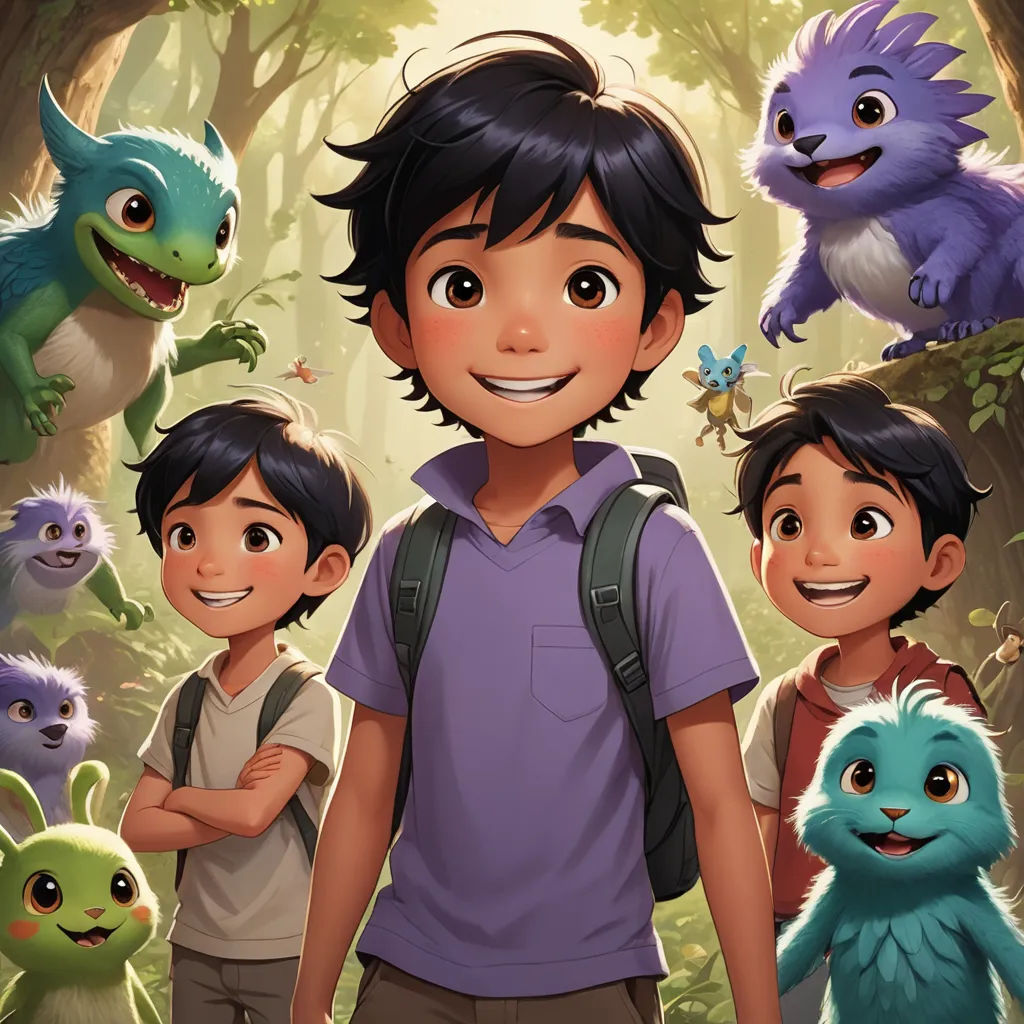 a boy standing in front of a group of monsters and a boy with a backpack on his shoulder and a boy with a backpack on his shoulder, sots art, a storybook illustration, Adam Rex, key art