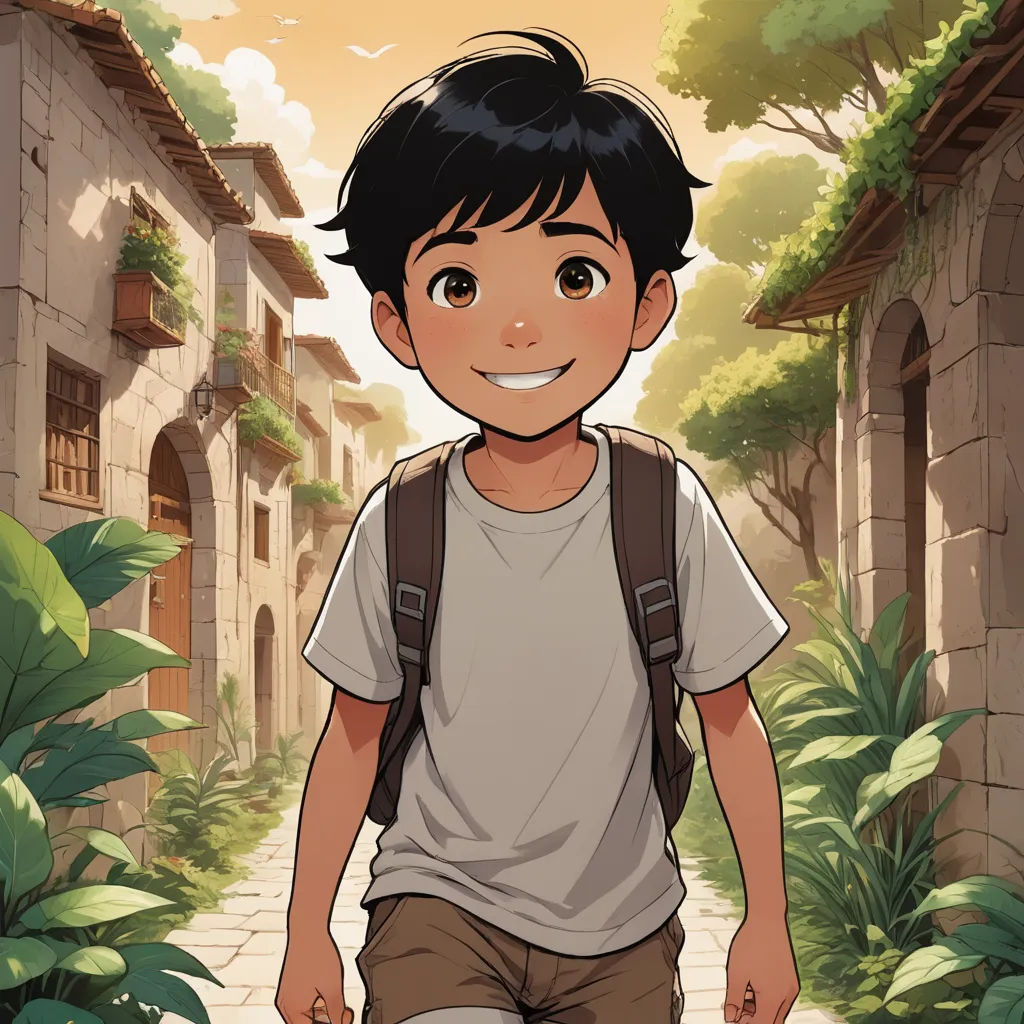 a boy with a backpack is walking down a street with a backpack on his back and a smile on his face, paris school, a comic book panel, Cliff Childs, rossdraws global illumination