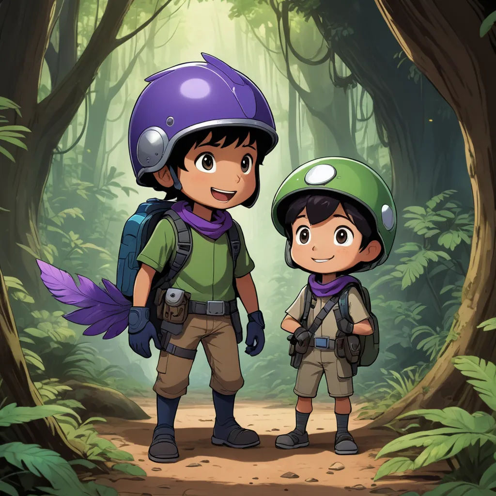 a boy and a girl in a forest with a helmet on their heads and a backpack on their shoulders, sots art, concept art, Cliff Childs, official art