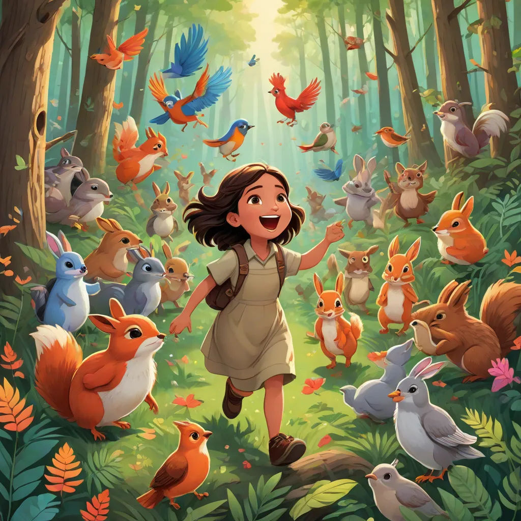 a girl in a forest surrounded by animals and birds, with a bird in the air above her head, Clarice Beckett, furry art, a storybook illustration, comic cover art
