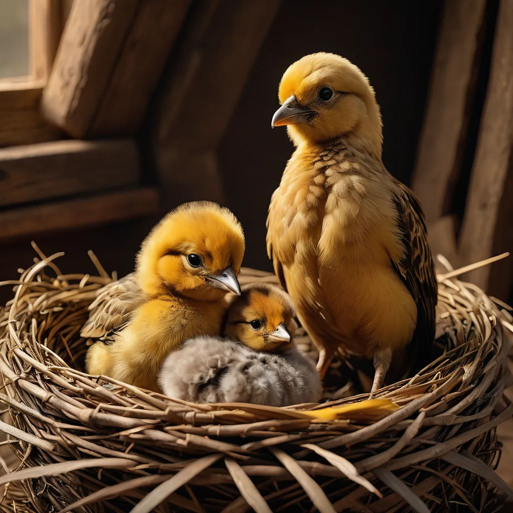 a group of birds sitting in a nest with a baby bird in it's lap and another bird in the nest, art photography, a storybook illustration, Bernd Fasching, birds