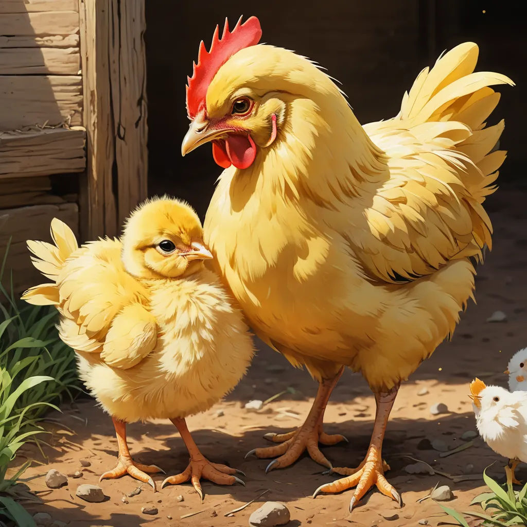 a couple of chickens standing next to each other on a dirt ground near a building and grass and rocks, photorealism, a digital painting, Anne Said, highly detailed digital painting