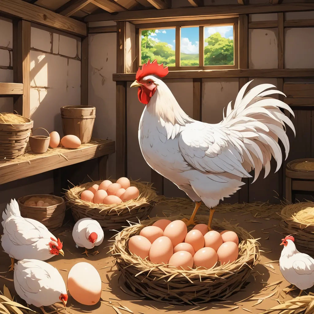 a chicken stands on a nest with eggs in it and another chicken stands on the other side of the nest, symbolism, a storybook illustration, Cyril Rolando, highly detailed digital painting