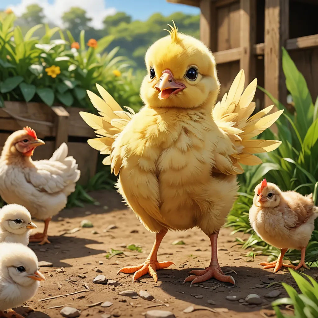 a group of chickens standing on top of a dirt road next to a wooden fence and flowers and bushes, photorealism, a 3D render, Chris LaBrooy, unreal engine 5 quality render