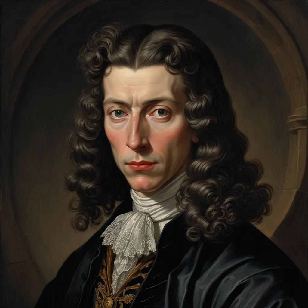 a painting of a man with long hair and a black coat and white shirt with a white collar and a brown tie, mannerism, a flemish Baroque, Charles Le Brun, head and shoulders portrait