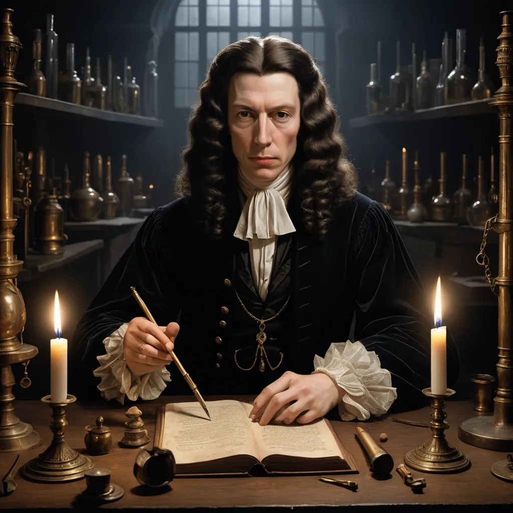 a man in a black coat holding a pen and writing on a book in a room full of candles, mannerism, an oil painting, David Teniers III, renaissance oil painting