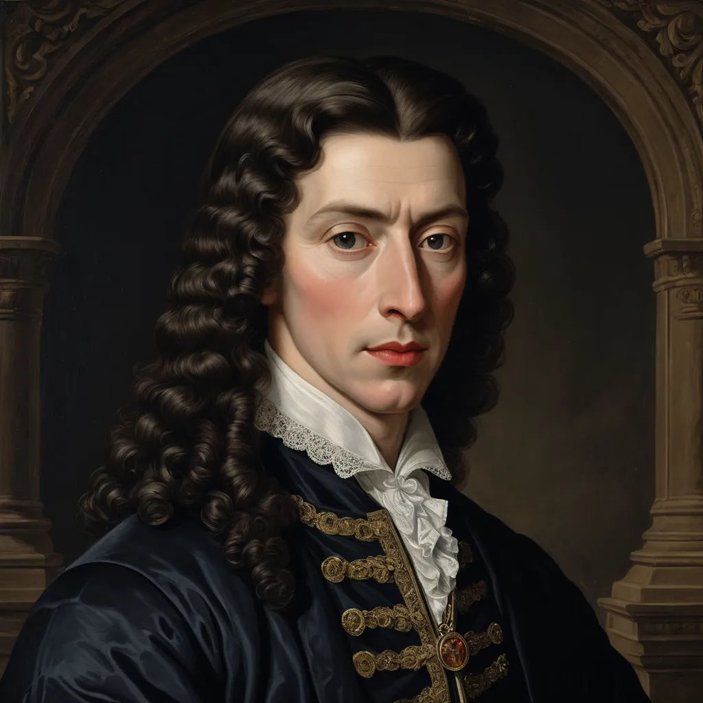 a painting of a man with long hair and a black coat with a white collar and a gold trim, mannerism, a flemish Baroque, Charles Le Brun, head and shoulders portrait