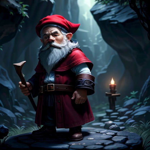 a painting of a gnome holding a staff in a forest with a candle in his hand and a candle in his hand