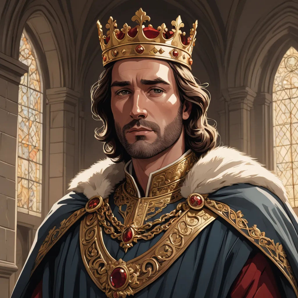 a man in a crown and a blue dress with a red sash and a gold crown on his head, sots art, a character portrait, Cedric Seaut (Keos Masons), official art