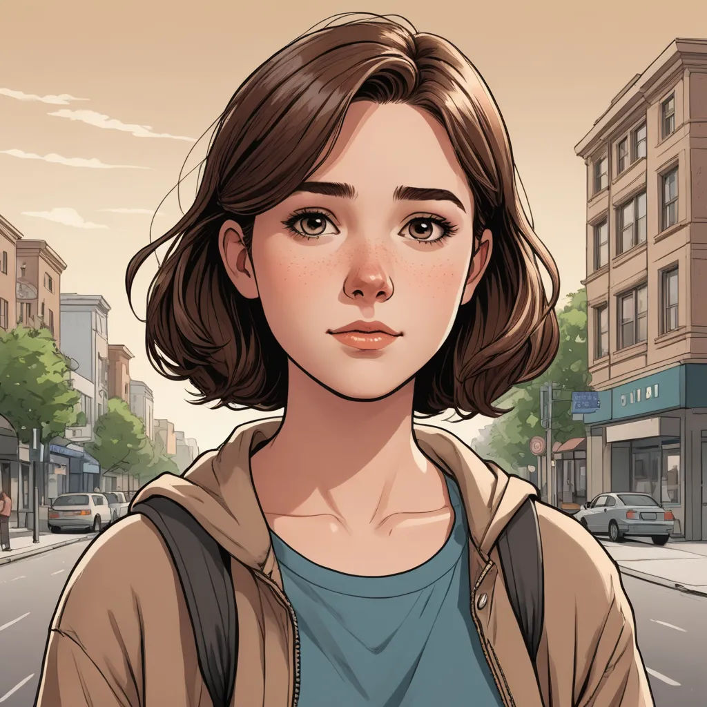 a woman with a backpack standing on a street corner in front of a building and a street sign with a building in the background, sots art, a character portrait, Chen Hong, character portrait