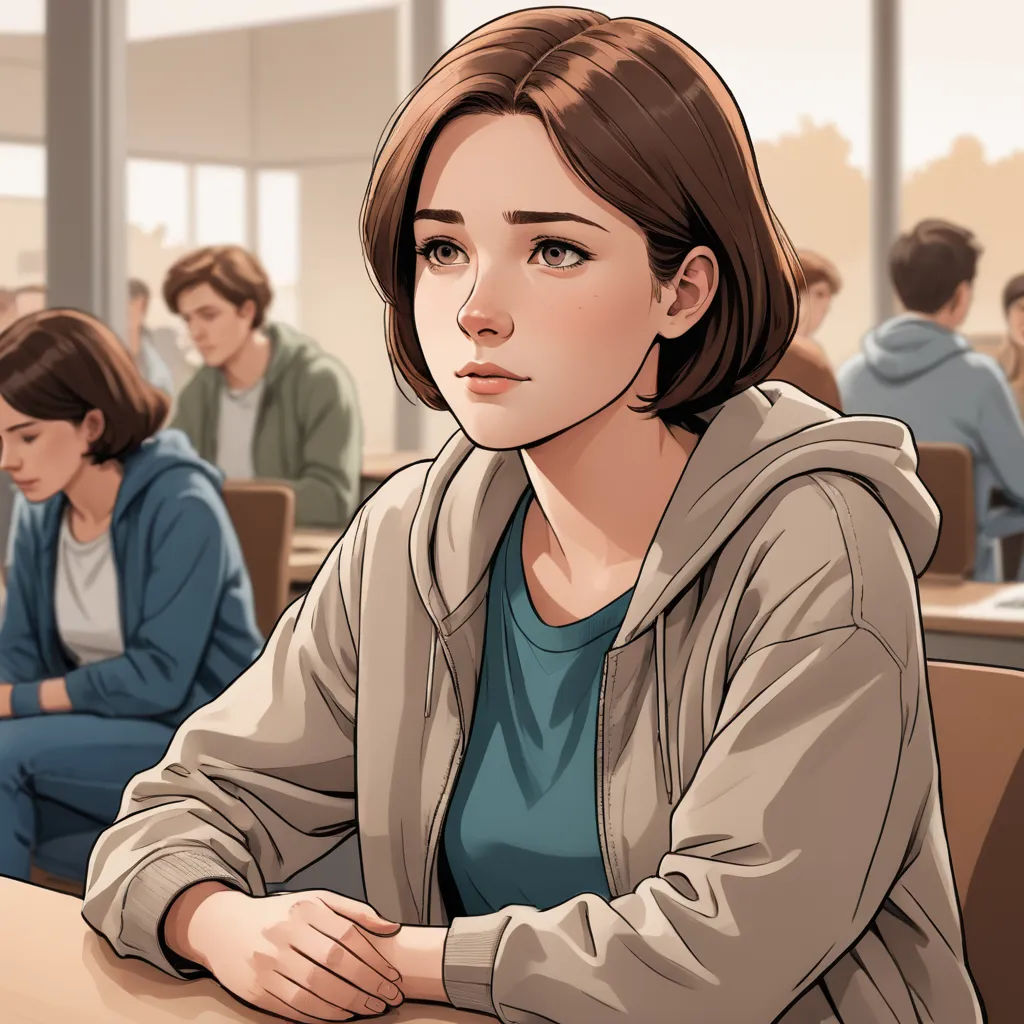 a woman sitting at a table in front of a group of people in a classroom with a laptop computer, academic art, a comic book panel, Eve Ryder, graphic novel