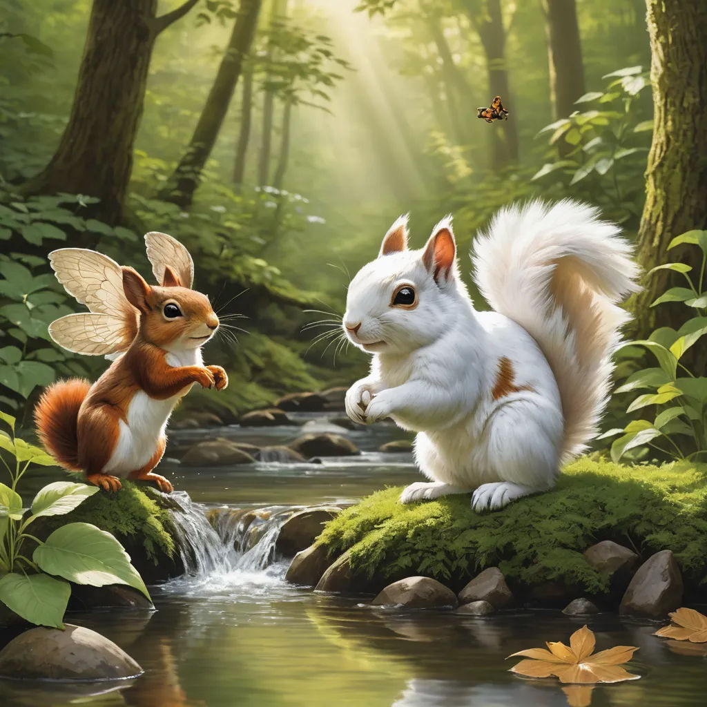 a painting of a squirrel and a squirrel on a mossy bank in a forest with a stream running through it, fantasy art, an airbrush painting, Chippy, highly detailed digital painting