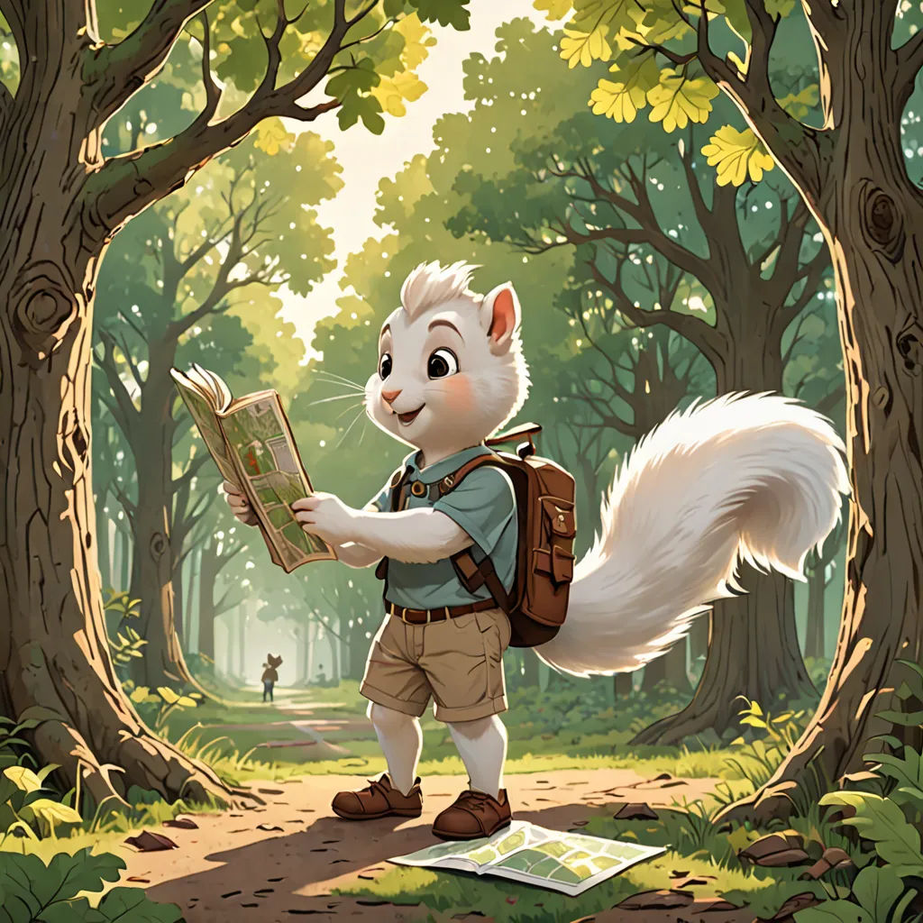 a squirrel is reading a book in the woods with a backpack on his back and a book in his hand, furry art, a storybook illustration, Aaron Jasinski, official art