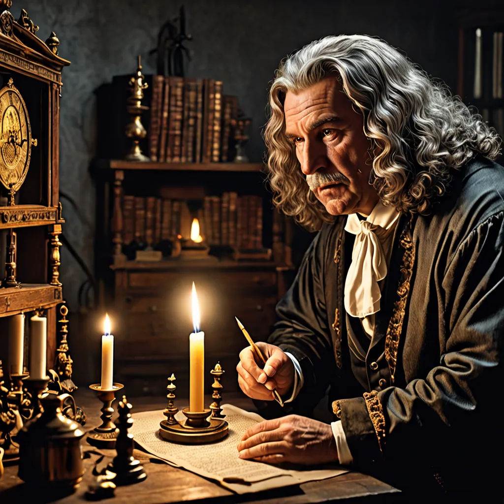 a man sitting at a table with a lit candle in front of him and a clock in the background, baroque, a flemish Baroque, David Teniers III, promotional image