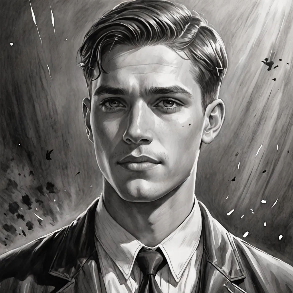 a drawing of a man in a suit and tie with a black background and a white background with a black and white image of a man in the middle, new objectivity, a character portrait, Alexander Kucharsky, tom of finland