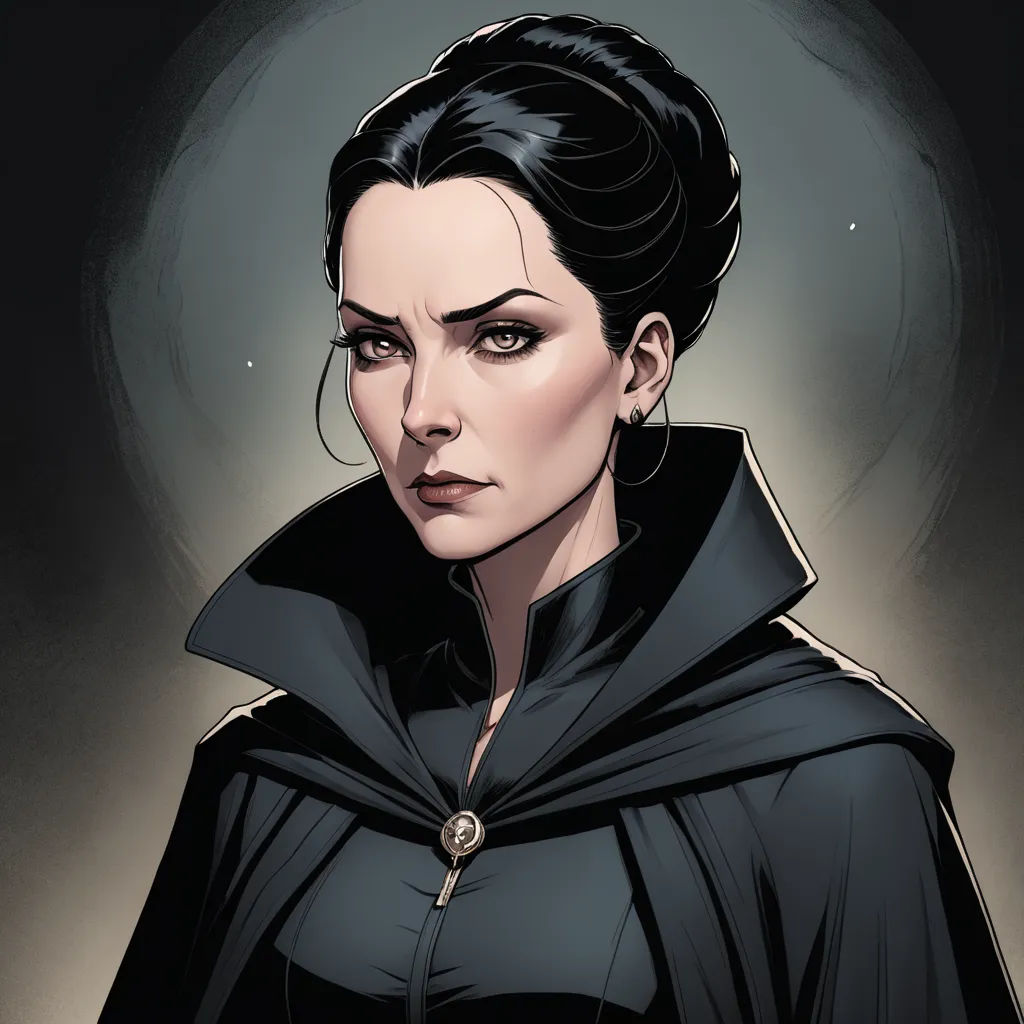 a woman in a black cloak with a black hoodie on her head and a black cape over her shoulders, gothic art, a character portrait, Cedric Peyravernay, rpg portrait