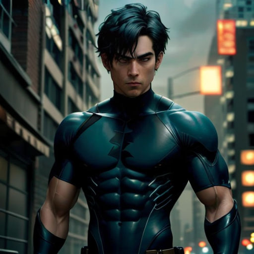 a man in a batman costume standing in the street with his hands on his hips and looking at the camera