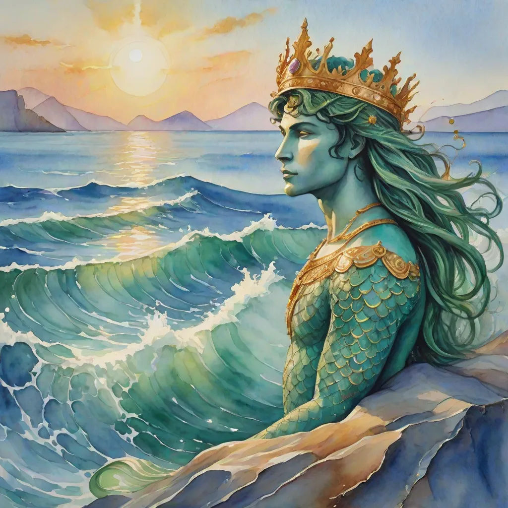 a painting of a mermaid with a crown on her head sitting on a rock in the ocean with waves, an oil painting, Donato Giancola, fantasy art, ocean
